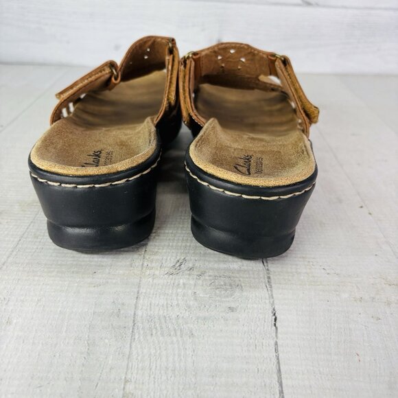 Clarks Bendables Womens 65661 Brown Tan Leather Slide Open Toe Shoes Size 9 XW - Picture 6 of 16